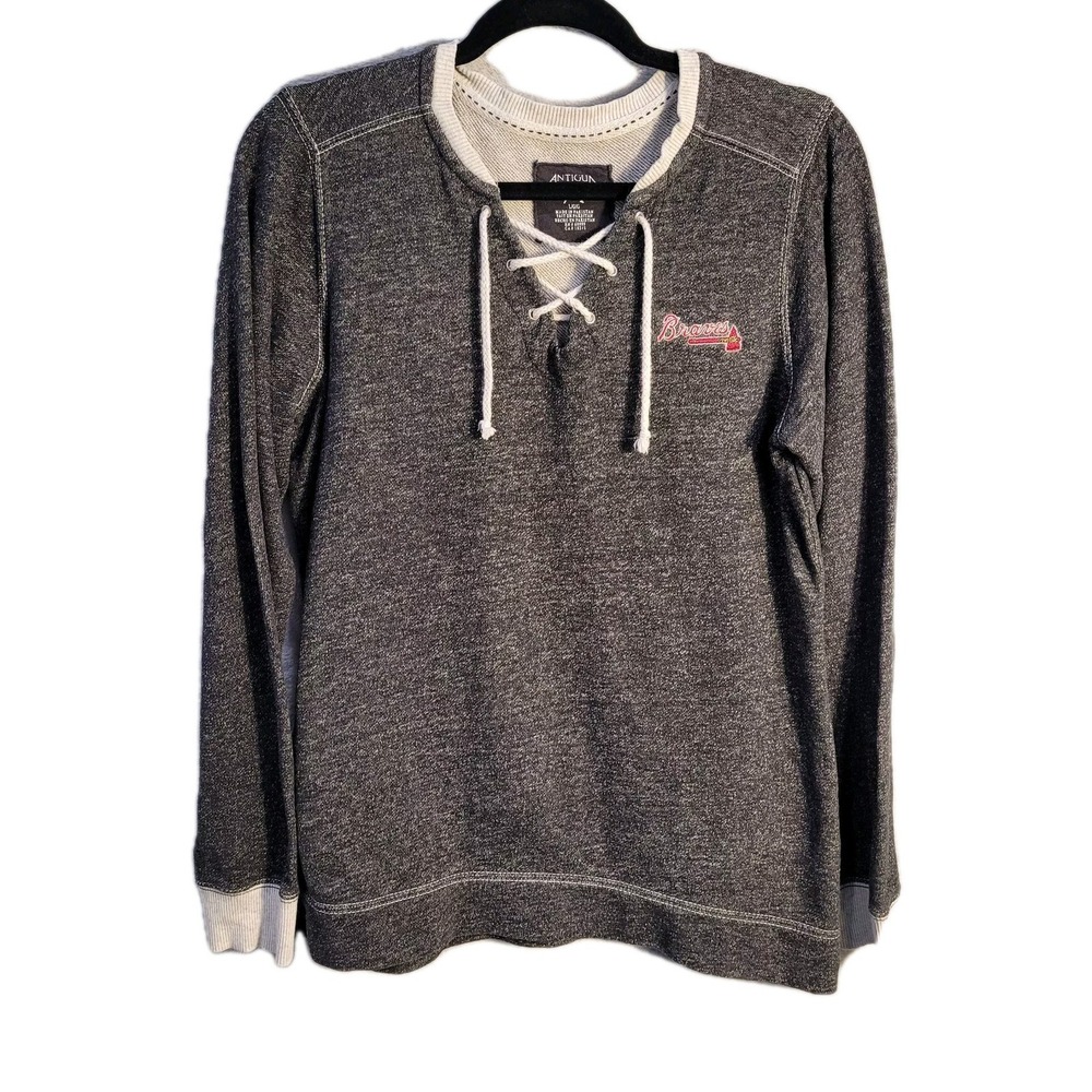 Antigua Atlanta Braves Lace‎ Up Sweatshirt Womens Large Gray Heather Pullover
